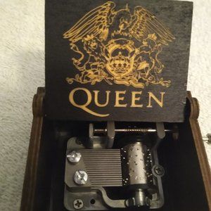 Antique Carved Wooden Hand Crank Queen Music Box, Play Bohemian Rhapsody